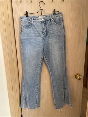 Liverpool Light Blue Flare Jeans with Raw Hem & Side Slits